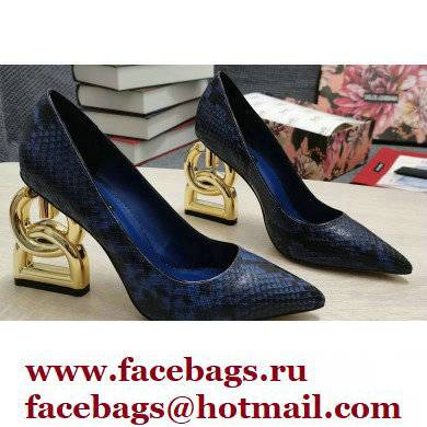 Dolce & Gabbana Heel 10.5cm Leather Pumps Snake Print Blue with DG Pop Heel 2021